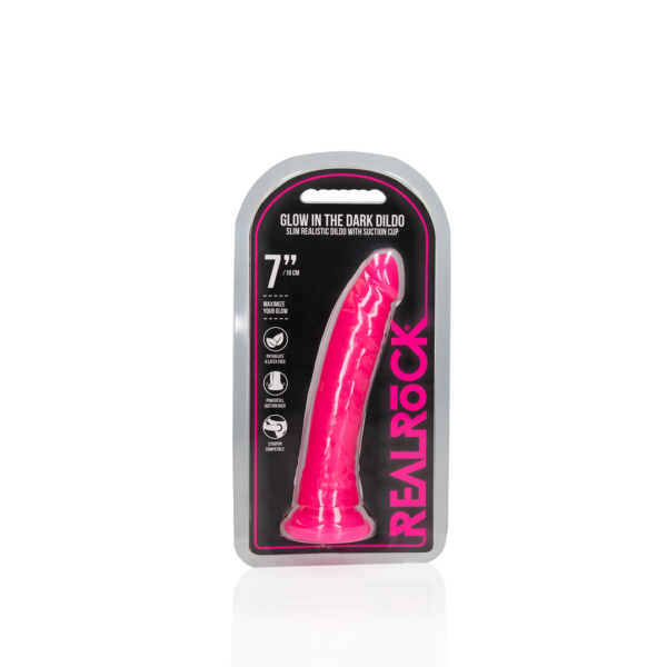 Slim Realistic Dildo with Suction Cup - Glow in the Dark - 7'' / 18 cm - Image 2