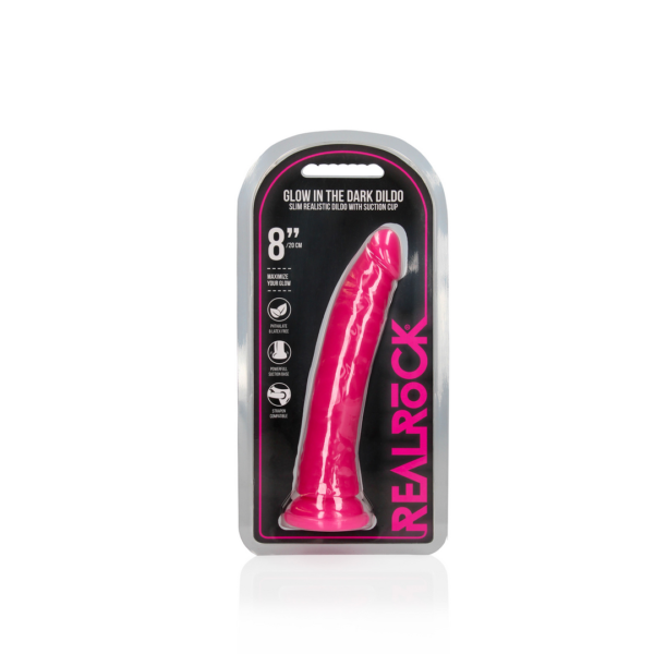 Slim Realistic Dildo with Suction Cup - Glow in the Dark - 8'' / 20 cm - Image 2