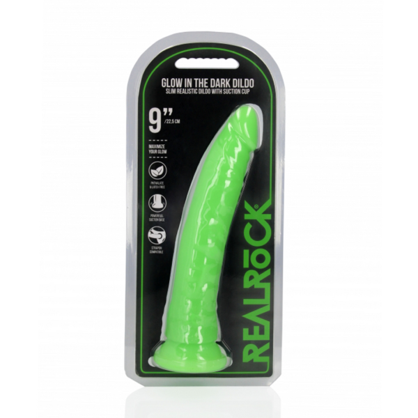 Slim Realistic Dildo with Suction Cup - Glow in the Dark - 9'' / 22,5 cm - Image 2