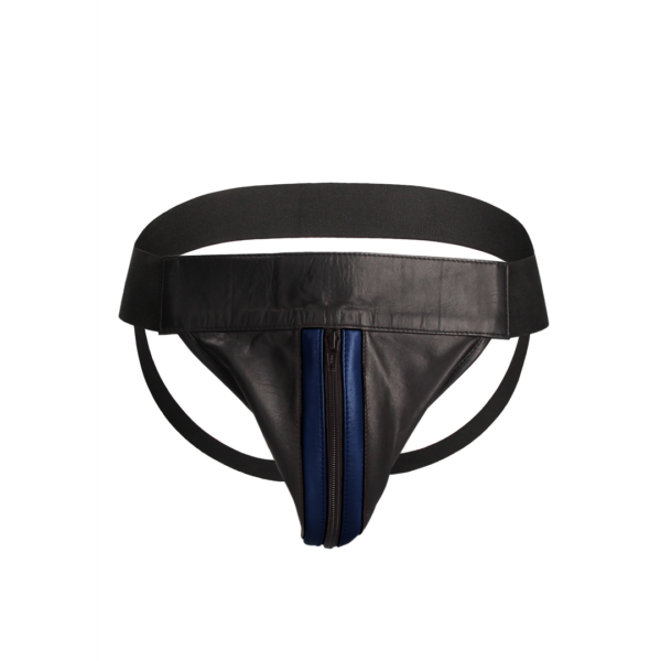 Striped Front Leather Jock Strap with Zipper - L/XL - Image 2