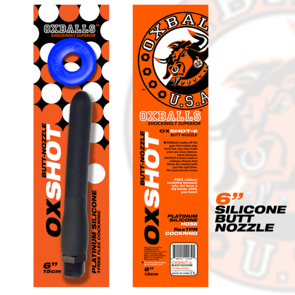 Oxshot - 6 Shower Hose Butt-Nozzle and Flex Cockring - Black / Blue - Image 2