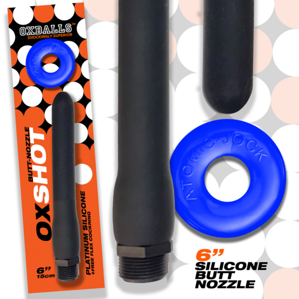 Oxshot - 6 Shower Hose Butt-Nozzle and Flex Cockring - Black / Blue - Image 3