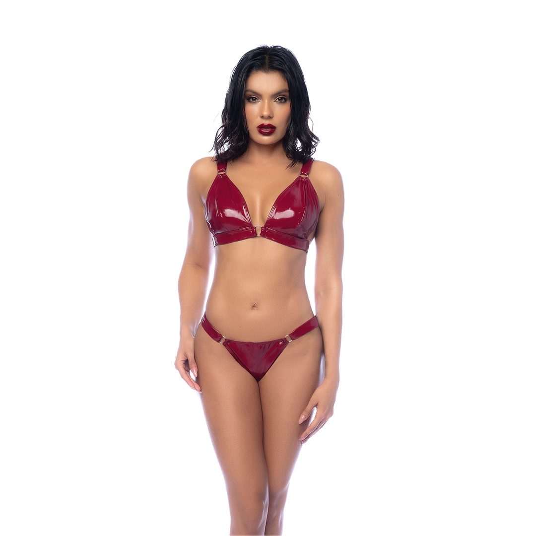 Two Piece Bra Set - L - Gloss Wine Red