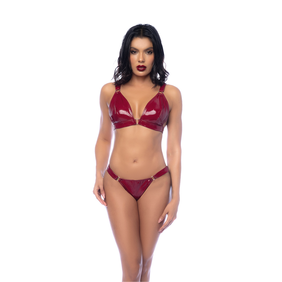 Two Piece Bra Set - M - Gloss Wine Red