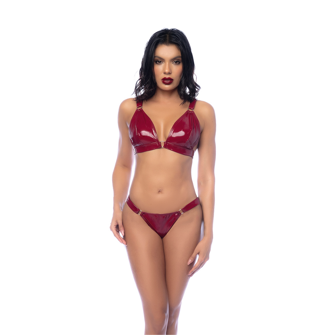 Two Piece Bra Set - XL - Gloss Wine Red