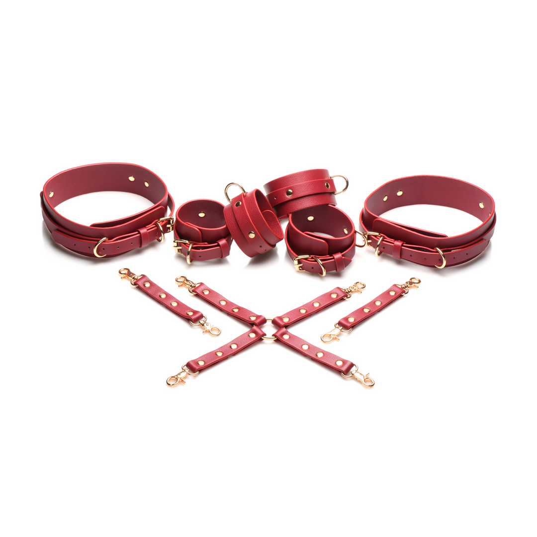 Crimson Captive - Thigh Wrist and Ankle Hog Tie Restraints - Red