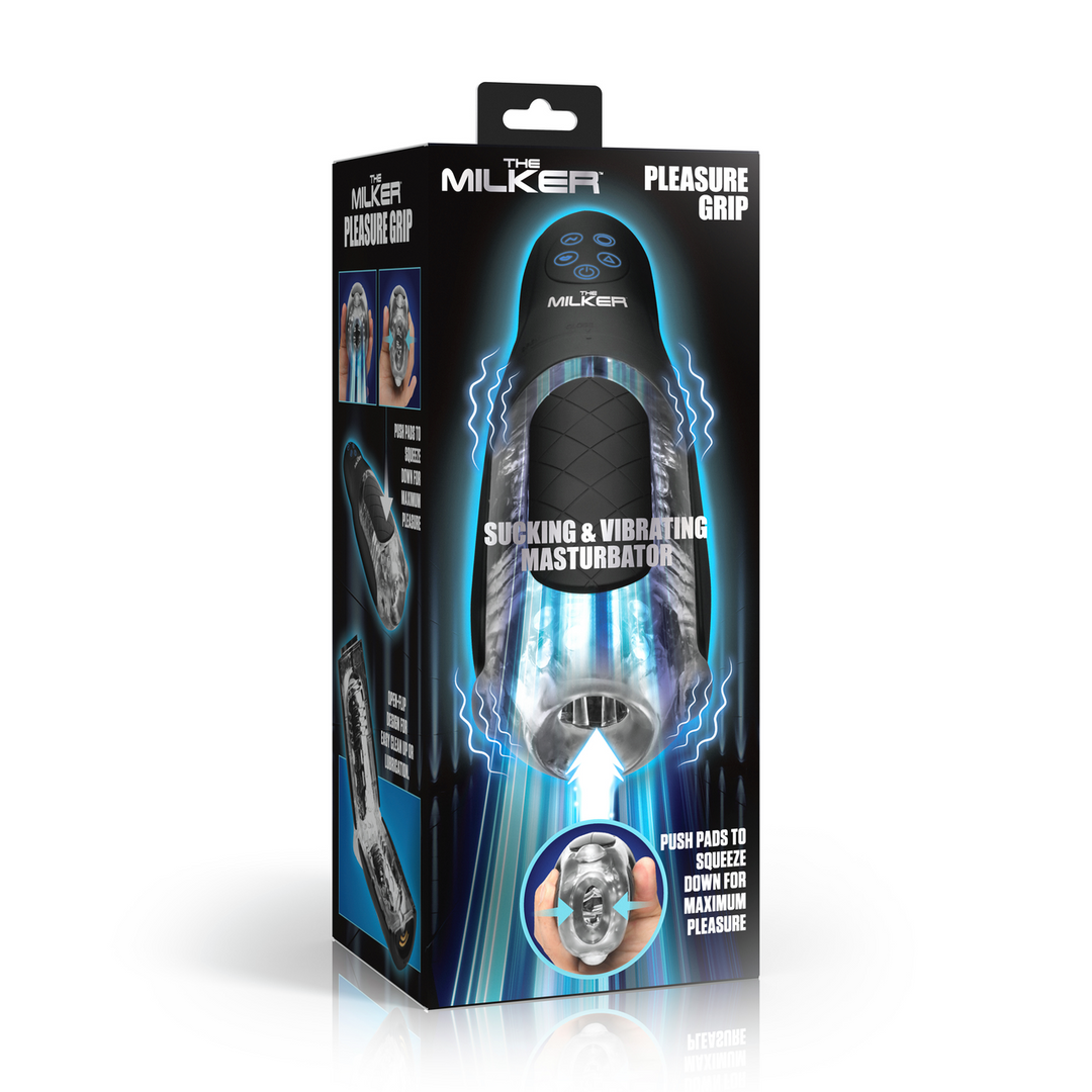 The Milker Pleasure Grip - Sucking and Vibrating Masturbator - Transparent/Black