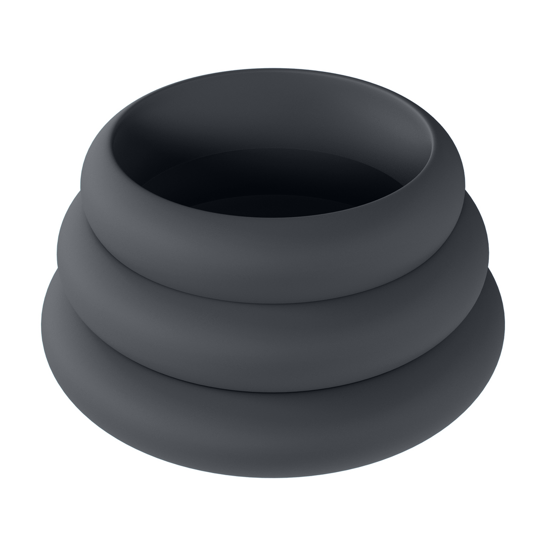 Wide O Silicone Cockring Set of 3 - S/M/L - Black