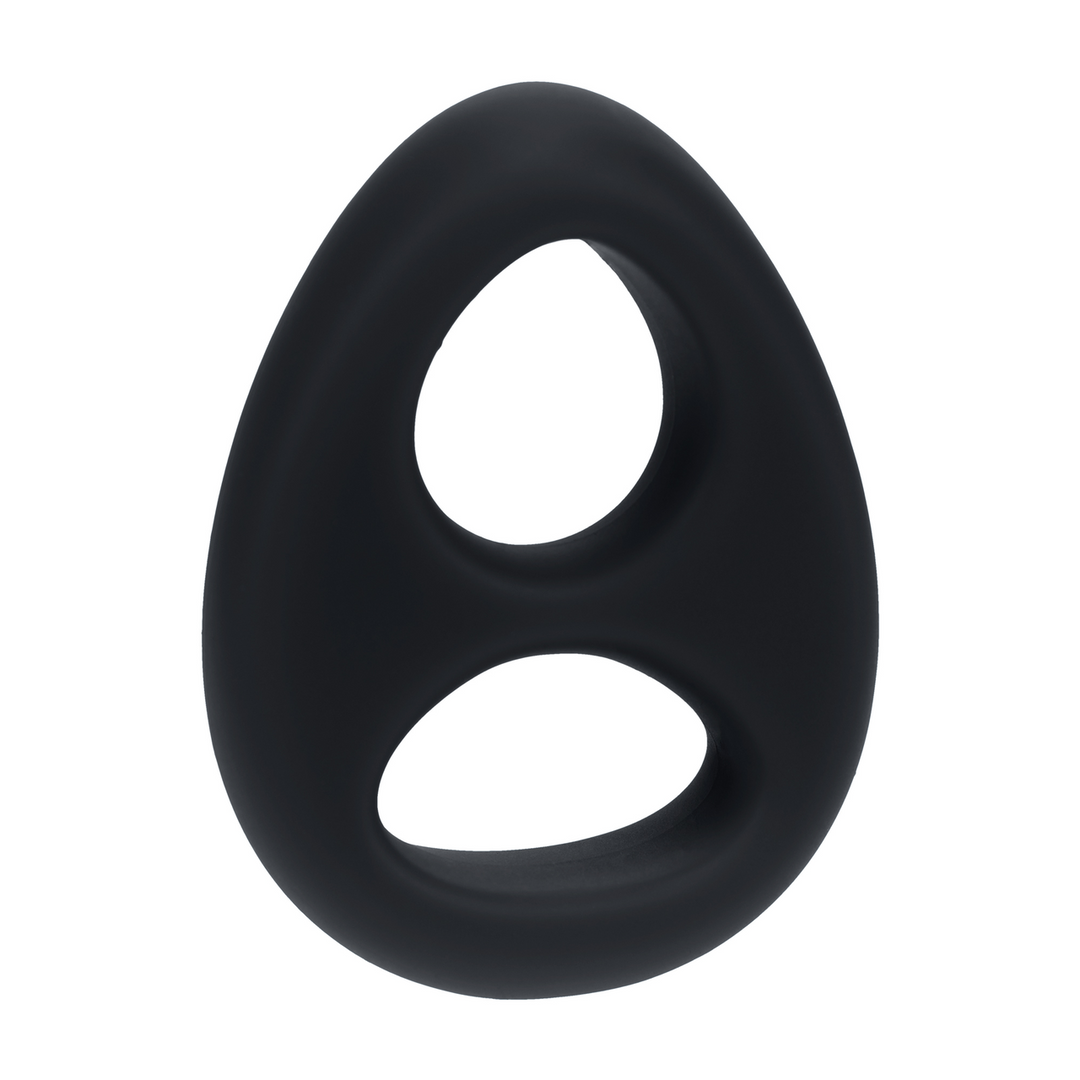 Double Liquid Silicone Cock and Ball Ring - Black
