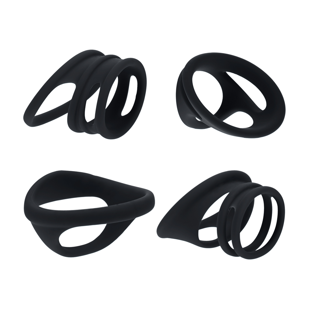 Silicone Cock and Ball Ring Set of 4 - Black