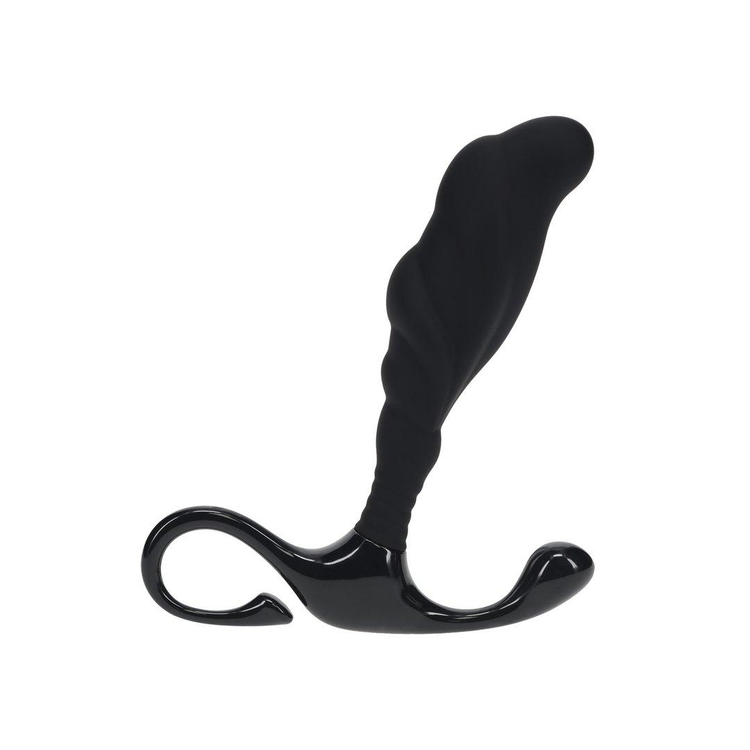 Rippled with Hard Loop Silicone Prostate Massager - S - Black