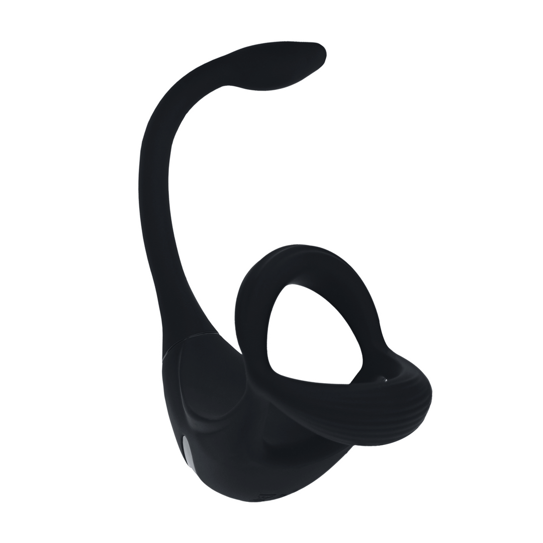 Remote Control Vibrating Silicone Tri O Cockring with Prostate Stimulator - Black