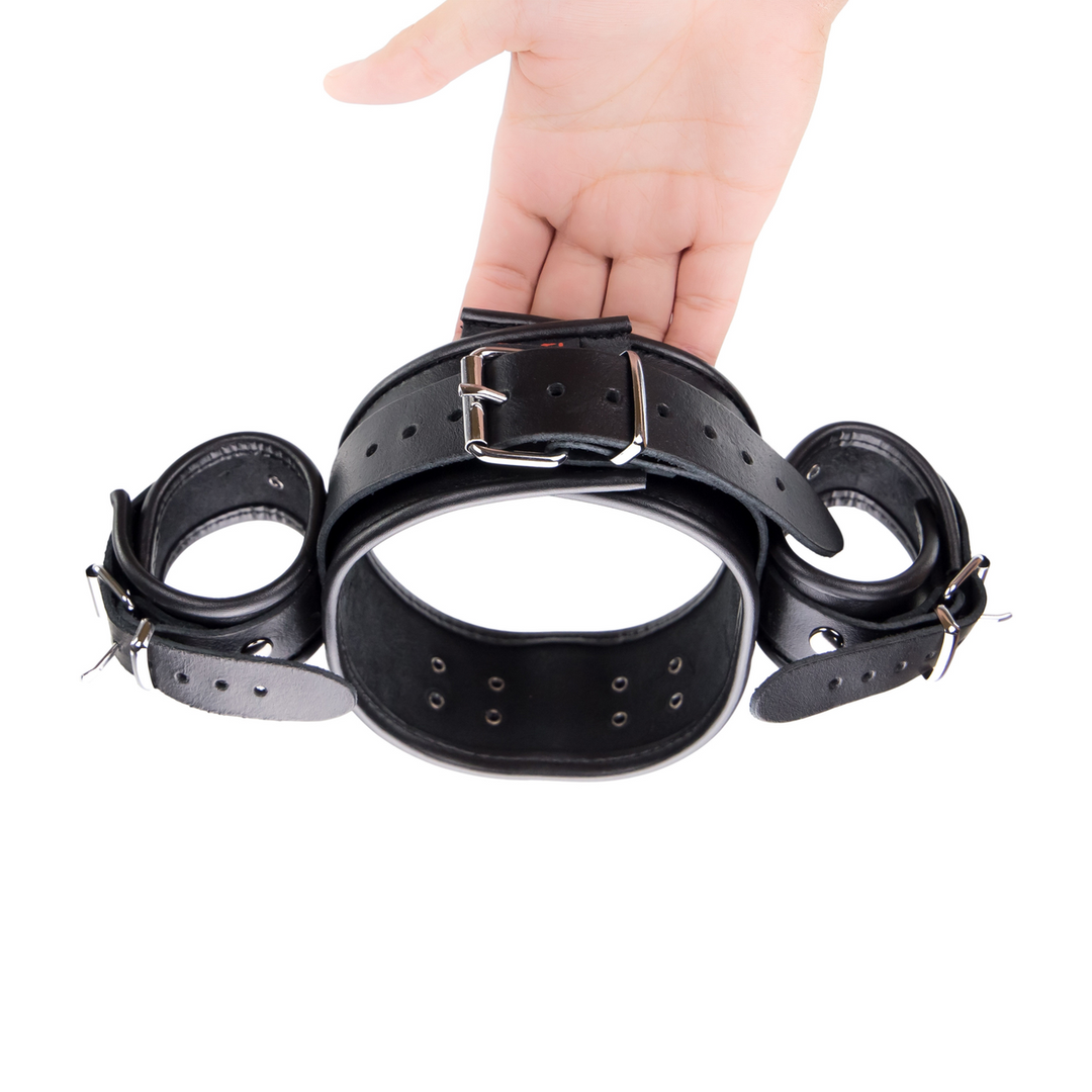 Leather Neck and Hand Restraints - Black 5 Leather Neck and Hand Restraints - Black - Image 5