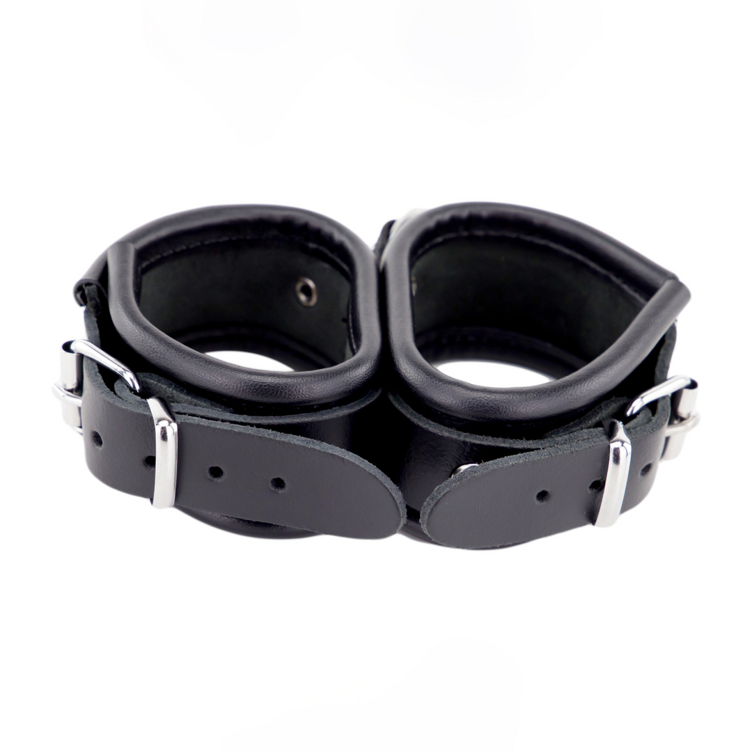 Leather Double Handcuffs - Black 3 Leather Double Handcuffs - Black - Image 3
