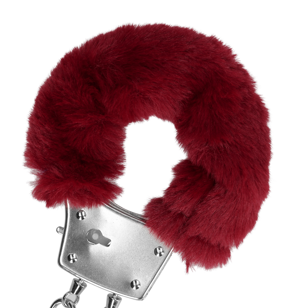 Furry Metal Hand Cuffs - Red 7 Furry Metal Hand Cuffs - Red - Image 7