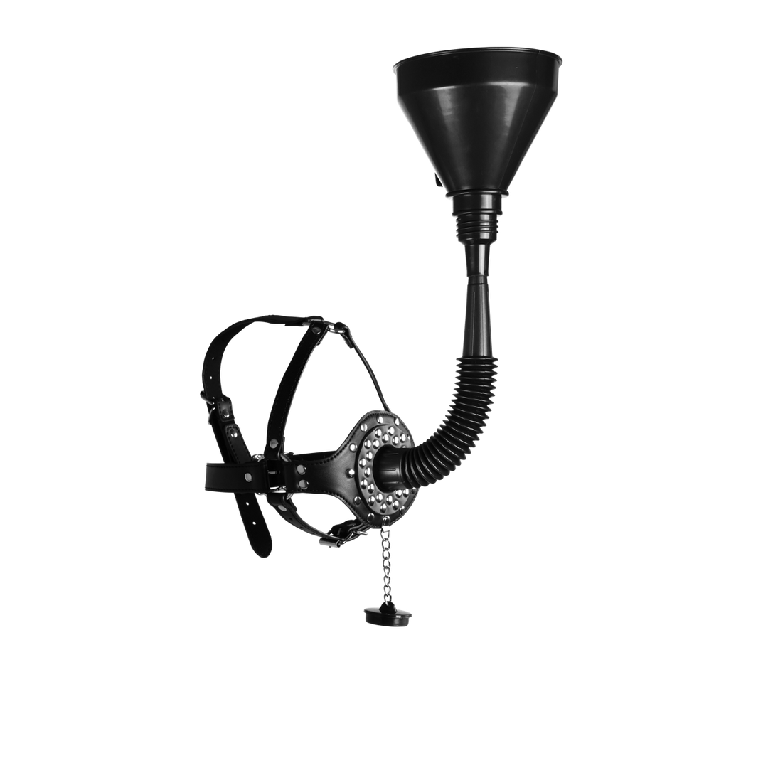 Open Mouth Gag Head Harness with Funnel - Black 4 Open Mouth Gag Head Harness with Funnel - Black - Image 4