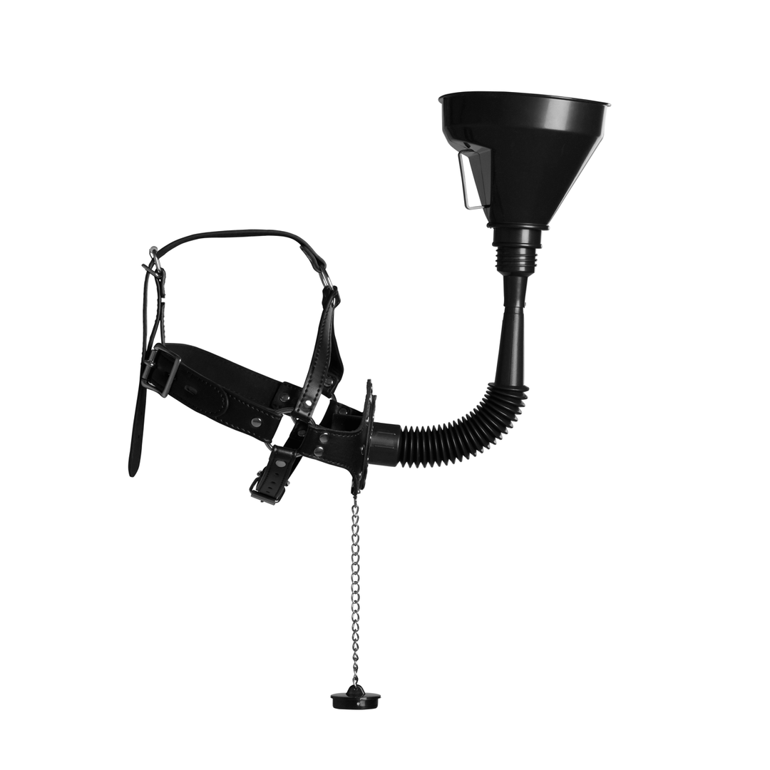 Open Mouth Gag Head Harness with Funnel - Black 6 Open Mouth Gag Head Harness with Funnel - Black - Image 6
